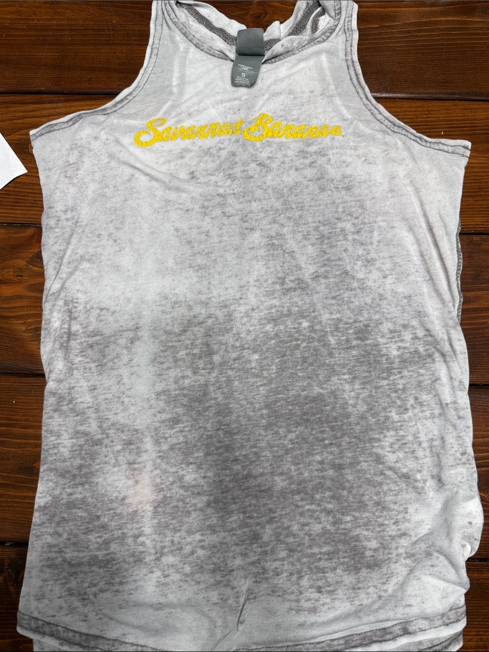 Women’s Gray Tie-Dye Muscle Tank with Yellow Savannah Bananas Script